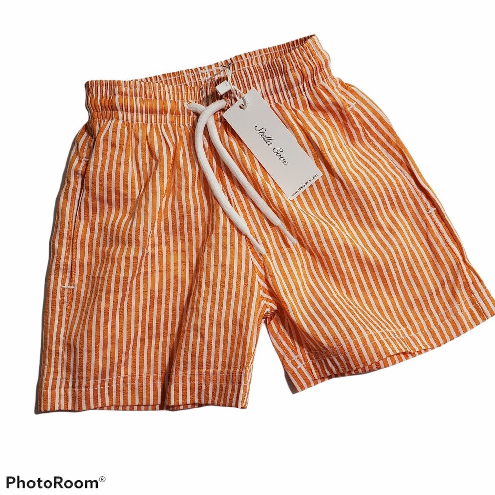 NWT Stella Cove Orange Striped Swim Trunks Size 12 Months Baby Boy